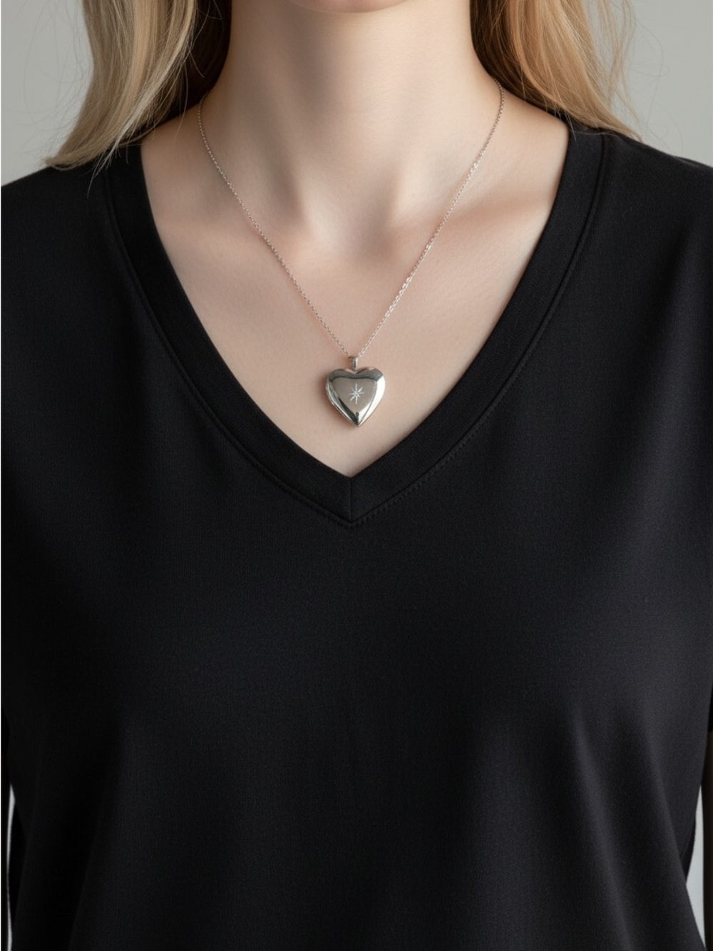 9/19 Silver Heart Locket Necklace - Elegant Pendant for Women